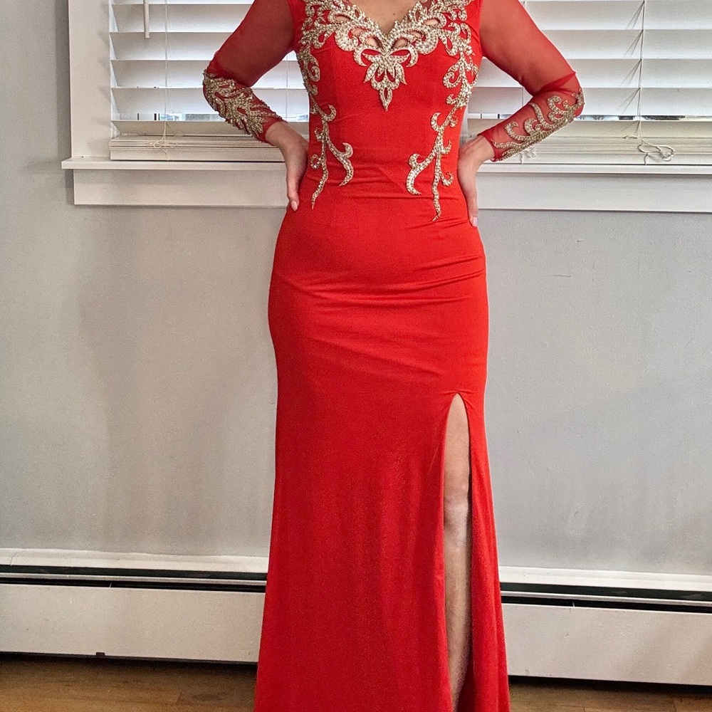 Elegant Red Embellished Dress